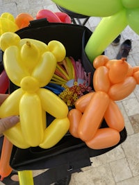 a person is holding balloons in a bag