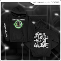 a black hoodie with an image of a green hoodie