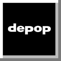 a black and white logo with the word depop on it