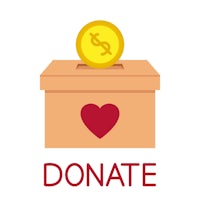 a box with a dollar in it and the word donate