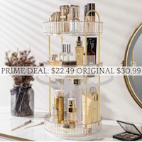 a gold - plated three - tier makeup stand with the words prime deal $ 249 original $ 99