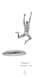 a drawing of a man jumping in the air