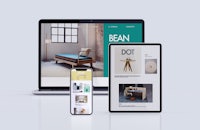 a laptop, tablet and phone are displaying the website for bean dot