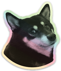 a sticker of a black and white shiba inu dog