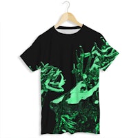 a black t - shirt with a green design on it
