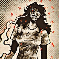 an illustration of a zombie woman holding a gun