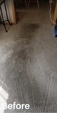 before and after cleaning of a carpet in a living room