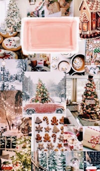 a collage of christmas pictures with a pink background