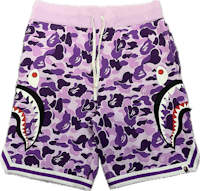 a bathing ape purple camo shark shorts