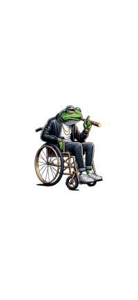 a frog in a wheelchair smoking a cigarette