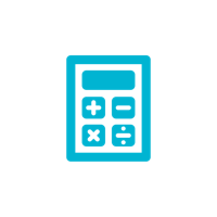 a blue calculator icon on a black background