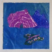 a piece of paper with a blue and purple painting on it