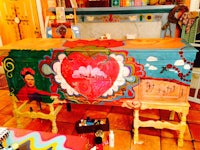 a painted chest in a room