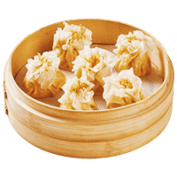 chinese dumplings in a bamboo basket on a black background