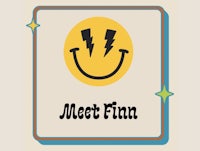 a greeting card with a smiley face and the words meet finn