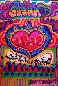 a psychedelic painting with a heart on it