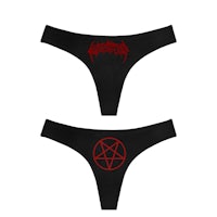 a black and red thong with a pentagram on it