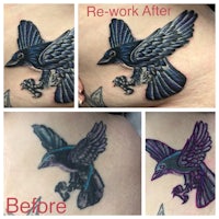 crow tattoo rework before and after