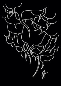 a black and white drawing of a tree on a black background