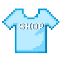 a blue pixel t - shirt with the word shop on it