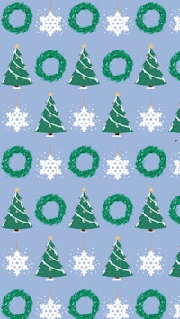 christmas trees and wreaths on a blue background