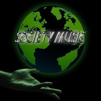 a hand holding a globe with the word society music on it