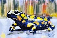 a painting of a yellow and black lizard