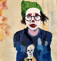 a painting of a woman with a hat and glasses