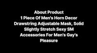 a black background with the words about product piece of men's horn drawing adjustable mask solid