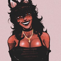 a cartoon of a woman in a black dress with horns on her head