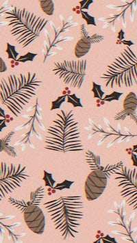 a pattern with holly leaves and pine cones on a pink background