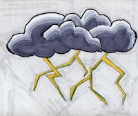a drawing of a cloud with lightning bolts on it