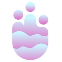 a pink and blue logo with people in the shape of a hand