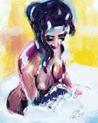 a drawing of a woman in a bath tub