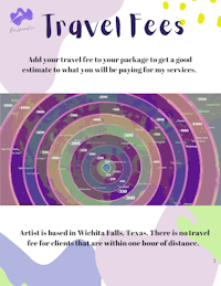 a purple circle with the words travel fees