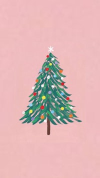 a drawing of a christmas tree on a pink background