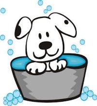 a cartoon dog is taking a bath in a tub