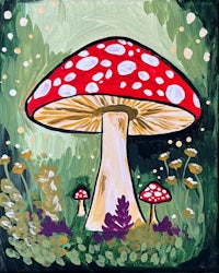 a painting of a mushroom in the forest