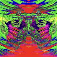 a psychedelic image of two heads on a colorful background