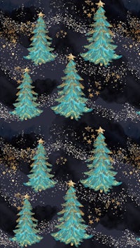 a blue and gold christmas tree pattern on a dark background