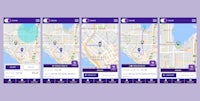 a group of purple screens showing a map of a city