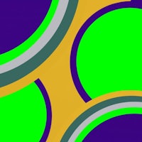 a green, yellow, and purple background with circles