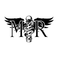 a black and white logo with wings and the word mr