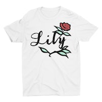 a white t - shirt with the word lily on it