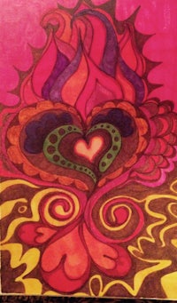 a painting of a heart on a pink background