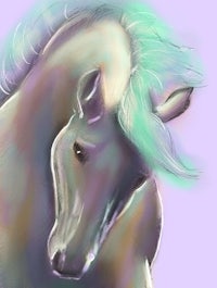 a drawing of a horse with a green mane