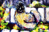 a painting of a rooster in a garden