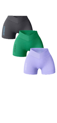 three women's shorts in different colors