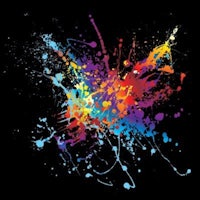 a colorful paint splatter on a black background