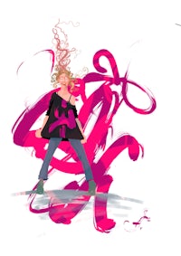 an illustration of a girl with pink hair